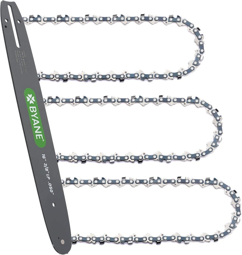 Byane 16 Inch Chainsaw Bar and Chain Combo, 3/8"LP Pitch 050" Gauge 56 Drive Links, Replaces Oregon 160SDEA041 27857, Fits 16in Ryobi, Makita, Echo, Poulan, Craftsman, Greenworks and More - S56 - Image 1